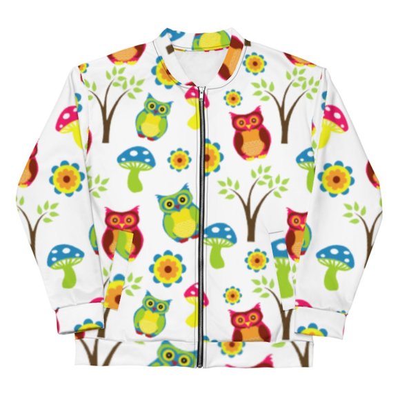 Cute Owl Wallpaper Pattern Bomber Jacket - Picture 5 of 6